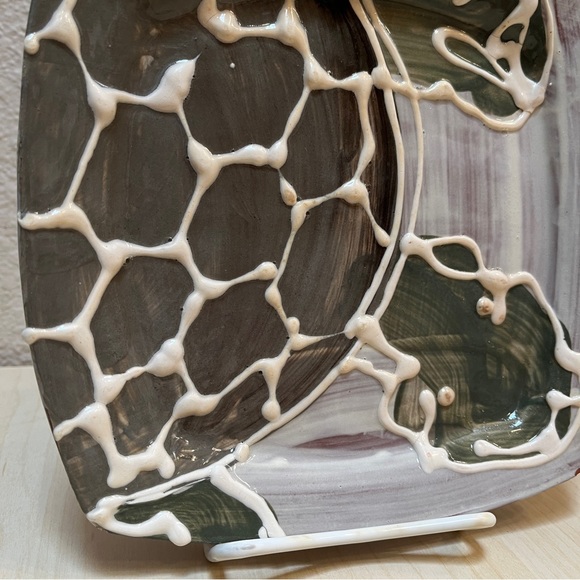 Square Turtle Plate, Square, Artist Made, Terra Cotta with Slip & Glaze. - Picture 8 of 9
